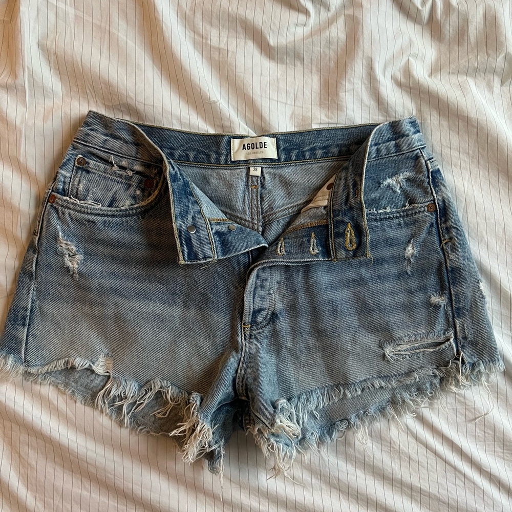 Agolde Frayed Hem Jean Shorts - Light Blue - Picture 3 of 3
